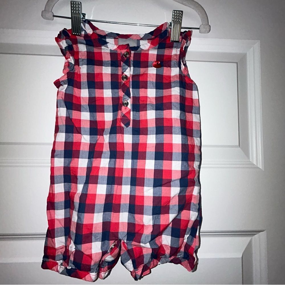 Carhartt Plaid Print 1/4 Button Down Ruffle One Piece Romper